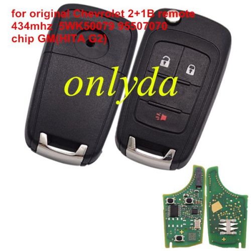 For OEM  Chevrolet  2+1 button remote key with 434mhz  5WK50079 95507070 chip GM(HITA G2)