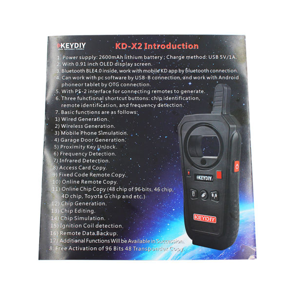 KEYDIY KD-X2 Remote Maker Unlocker with Free ID48 96bit Transponder Copy Function English Version