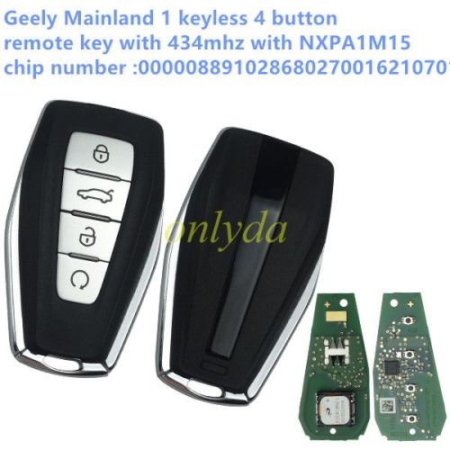 For  Geely Mainland 1 keyless 4 button remote key with 434mhz with NXPA1M15  chip                        number :000008891028680270016210701