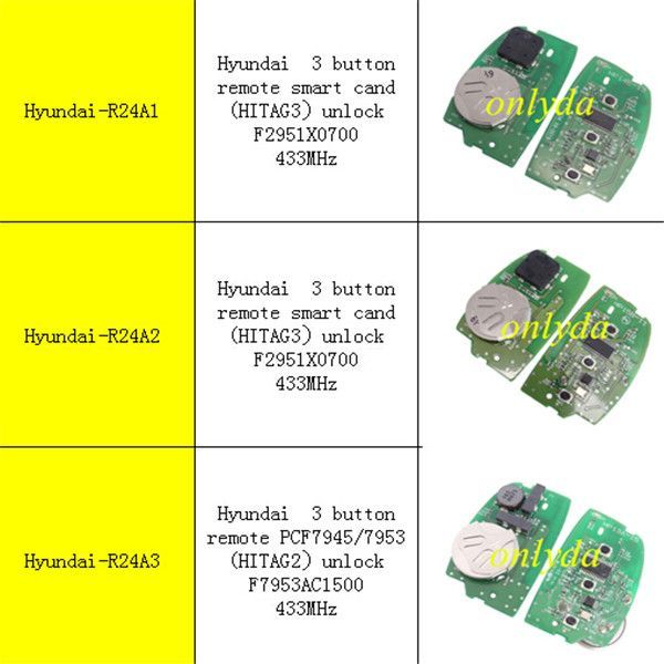 For 3 button remote smart cand (HITAG3）unlock  F2951X0700   with 433MHz,please choose which one do you need ?
