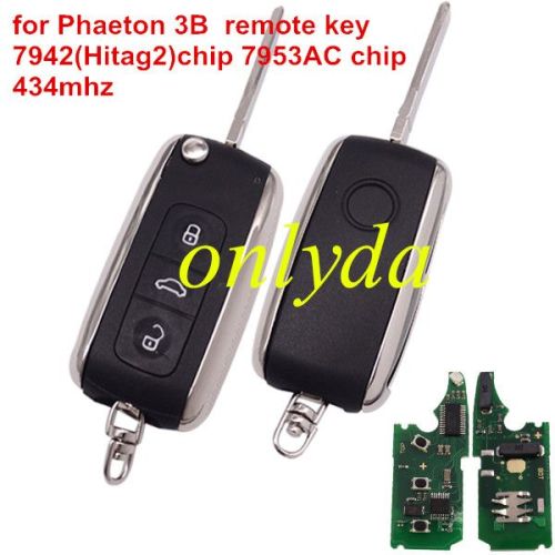 For  VW Phaeton 3 button  remote key with  7942(Hitag2)chip 7953AC 315/434mhz