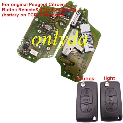 For OEM Peugeot 3 Button Flip  Remote Key with 433mhz  (battery on PCB) with FSK model  with 46 chip