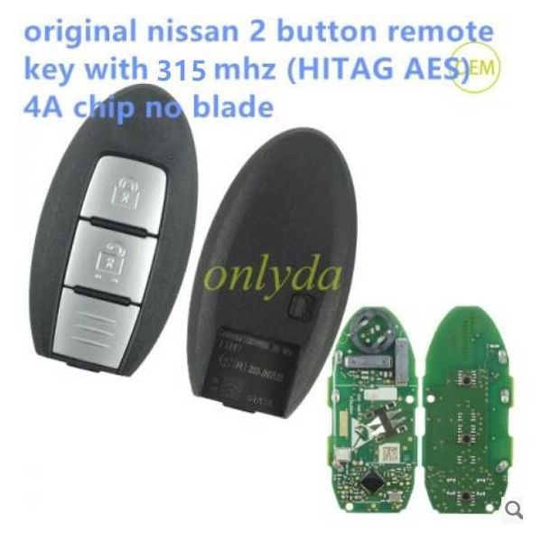 original Nissan 2 button remote key with 315mhz (HITAG AES)4A chip no blade S180144600 315MHZ