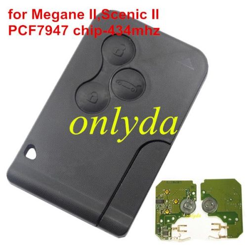 For  Renault:Megane II,Scenic II,3 button card  original pcf7947-433mhz , pls choose if need badge
