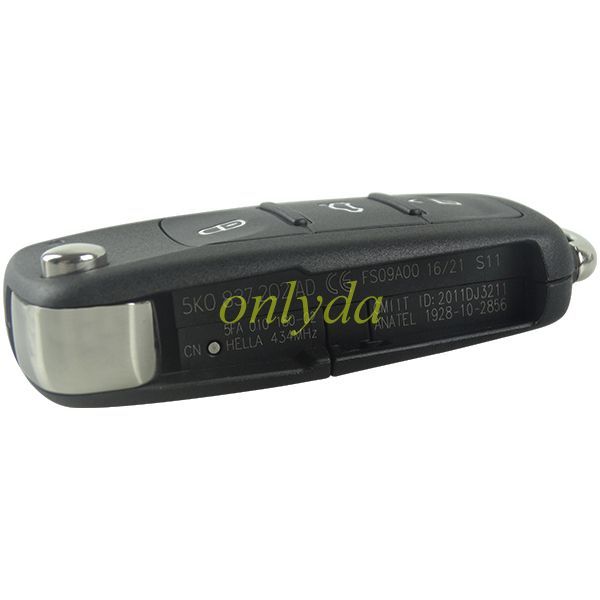Full original key For  VW Sagitar,polo, golf 3 button remote key with  model Number  5K0 959 753AB/5K0 837 202AD with 434mhz
