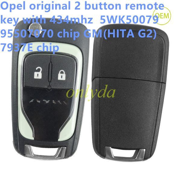 For Opel OEM 2 button remote key with 434mhz  5WK50079 95507070 chip GM(HITA G2) 7937E chip