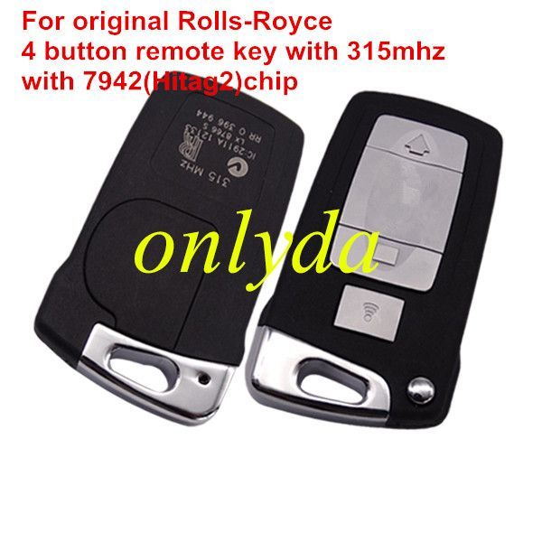 For Rolls-Royce 4 button remote key with 315mhz /434mhz  with 7942(Hitag2)chip IC:2911A 12133 LX8766S RR0396944