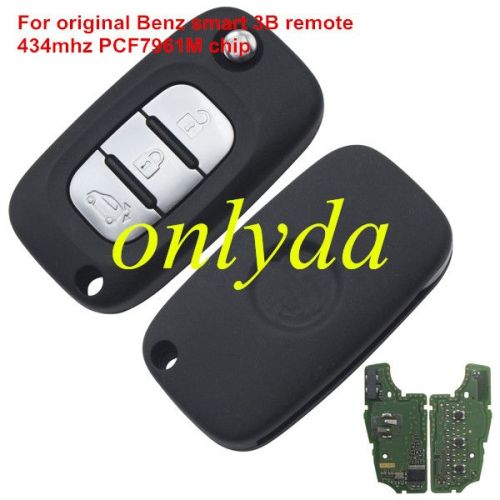 For OEM Benz smart 3 button remote key with 434mhz with PCF7961M chip without blade