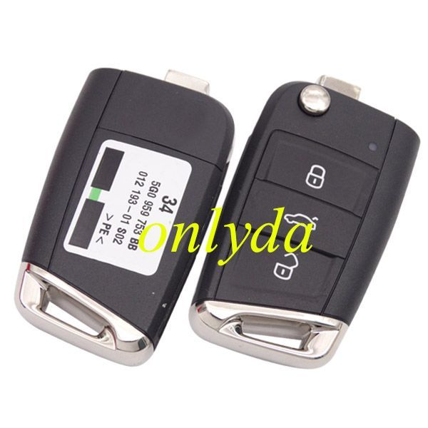 For  VW golf MK7 3 Button remote control FCCID is 5GO959752BB  with 433MHZ with ID48chip CMIIT ID:2015DJ1678 ANATEL 2970-12-5364