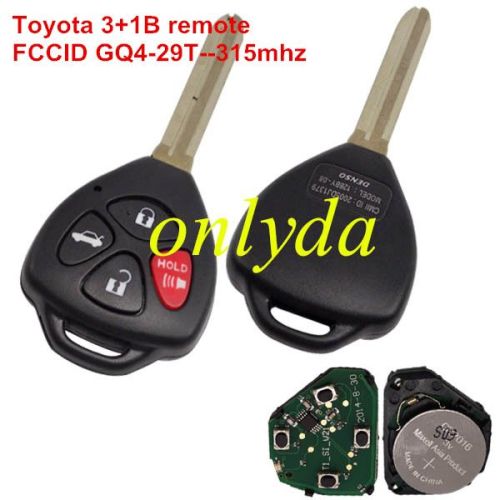 For Toyota 3+1 button remote key with  FCCID GQ4-29T USA COROLLA 315mhz 2009-2010 Pontiac Vibe/ Toyota Matrix 2008-2010 Toyota Corrolla