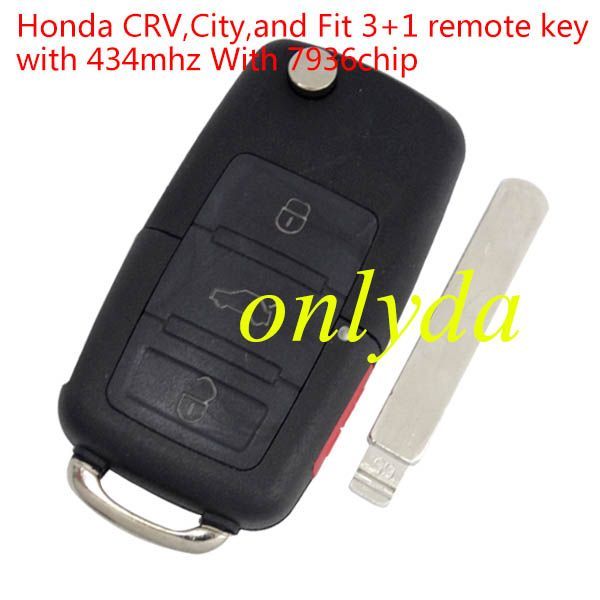 Honda 3+1 button remote key with 433MHZ
