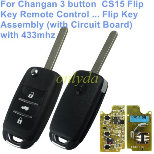 For  Changan 3 button  CS15 Flip Key Remote Control ... Flip Key Assembly (with Circuit Board)  with 433mhz