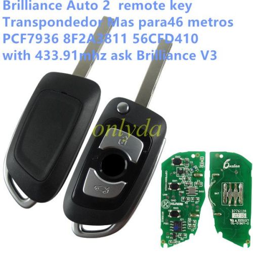 For Brilliance Auto 2  remote key  Transpondedor Mas para46 metros PCF7936 8F2A3811 56CFD410 with 433.91mhz ask Brilliance V3
