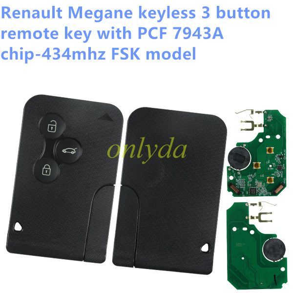 For Renault Megane  keyless 3 button remote key with PCF7943A chip-434mhz   FSK model