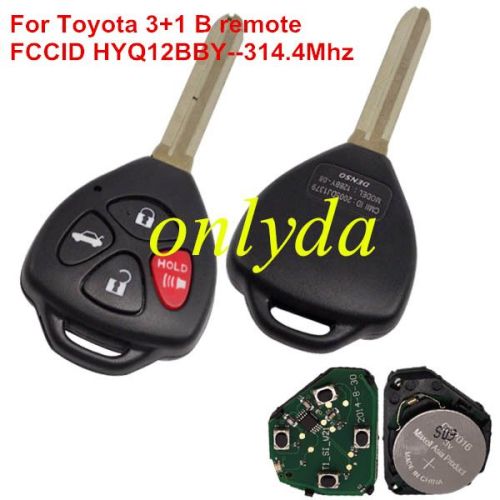 For Toyota 3+1 button remote key with  FCCID   HYQ12BBY--314.4Mhz