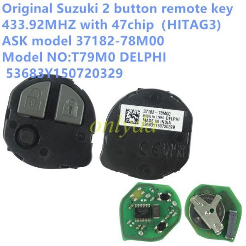For  OEM  Suzuki 2 button remote key 433.92MHZ with 47chip（HITAG3)  ASK model              37182-78M00                Model NO:T79M0 DELPHI  53683Y150720329