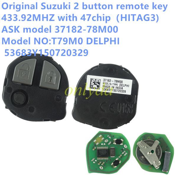 For  OEM  Suzuki 2 button remote key 433.92MHZ with 47chip（HITAG3)  ASK model              37182-78M00                Model NO:T79M0 DELPHI  53683Y150720329