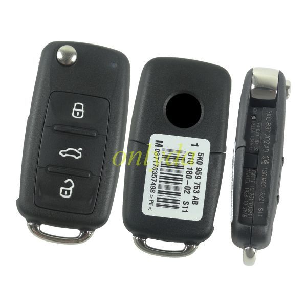 Full original key For  VW Sagitar,polo, golf 3 button remote key with  model Number  5K0 959 753AB/5K0 837 202AD with 434mhz