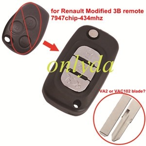 For Renault Modified 3 button remote key with 7947chip   after 2008 year vehicles
