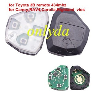 For  Toyota 3 button remote key with 434 MHZ use  Camry,RAV4,Corolla,Highland and vios