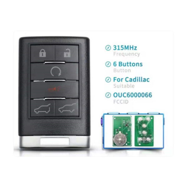 For Cadillac 5+1 button remote key with 315mhz FCCID:OUC6000066