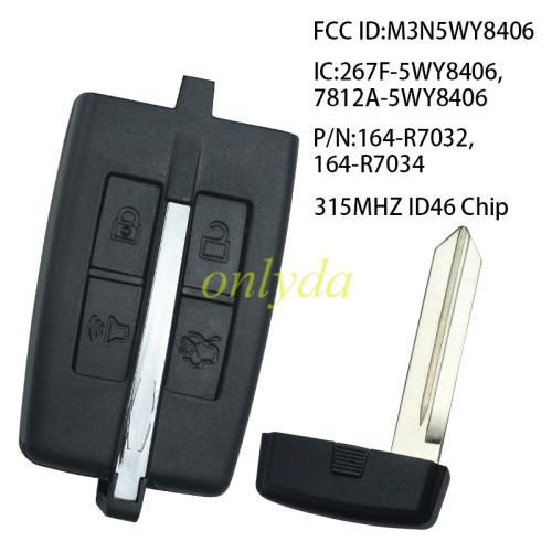 For OEM Lincoln 4 button keyless remote  key with ID46 chip with 315mhz FCCID:M3N5WY8406 IC:267F-5WY8406,7812A-5WY8406 PN:164-R7032,164-R7034