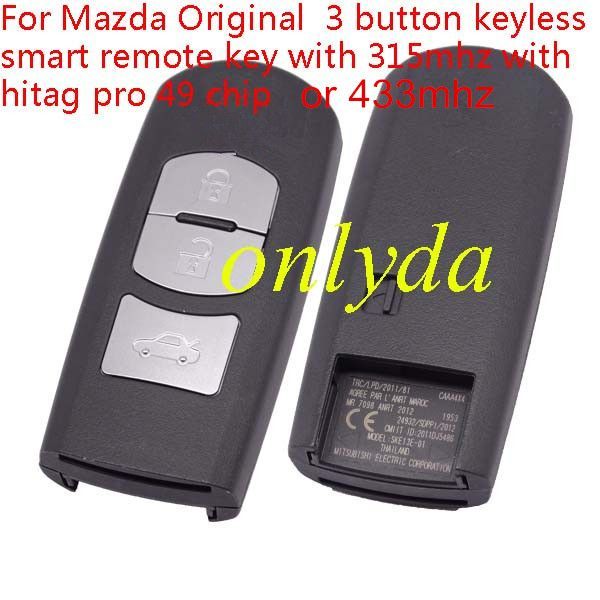 For  Mazda 3button keyless remote key with 434mhz with hitag pro 49 chip MODEL: SKE13E-01