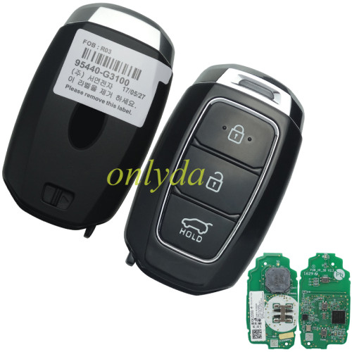 Original Hyundai 3 button smart Keyless remote key with 434mhz 8A chip Proximity Key FCCID : 95440-G3100 PN number : SYEC3F0B1608  original PCB+ Aftermarket shell