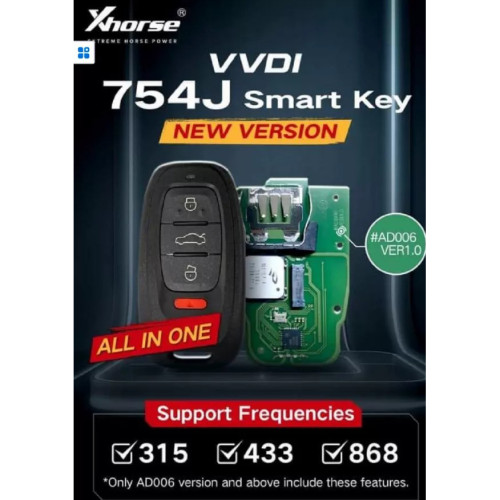 VVDI XSADJ1GL For Audi 754J Smart key with adjustable frequency 315mhz/433mhz/868mhz