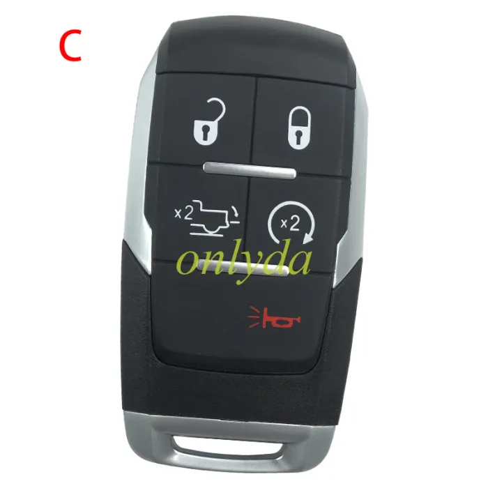 For Dodge remote 2019-2021 Ram Pickup HD 2500-5500 4+1 Button ASK 433.92 MHEz Smart Key  IC 1470A-76T    FCCID: GQ4-76T 1 CY24 P/N: 68375456AB PCF7953M/ HITAG AES/ 4A CHIP
