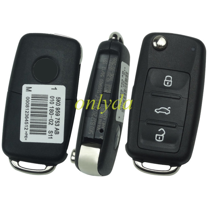 For VW Sagitar,polo, golf 3 button remote key with  model Number  5KO-959-753AB/AD with 434mhz 48 chip  original PCB+original shell