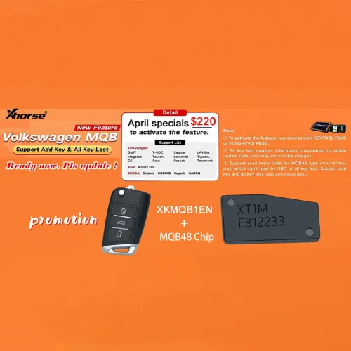 Xhorse VAG MQB Add Key and All Keys Lost License for VVDI Key Tool Plus, VVDI2 +VVDI Prog with 1pc XKMQB1EN+1pc MQB 48 chip