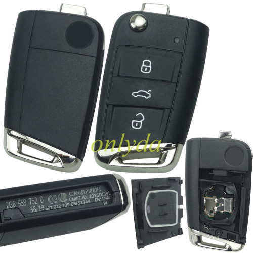VW for  original keyless 3 button remote key 434mhz  with 2G6 959 752D with  MQB49/5C/NCP21A2W chip CMIIT ID 2016dj3959 with 434mhz original PCB+ Aftermarket shell
