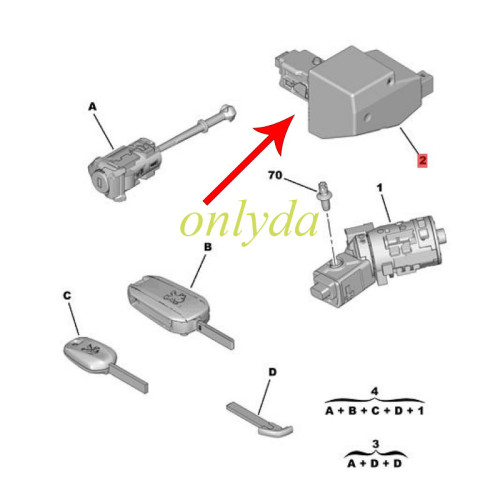 For original Peugeot /Citroen Electronic steering lock cylinder 98 159 053 60 36 448 260