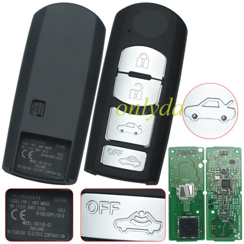 Original 2018+ Mazda 4 button keyless Smart remote key with 434mhz with HITAG pro ID49 chip  for  Axela Atenza CX4 CX5 Model: SKE13E-02