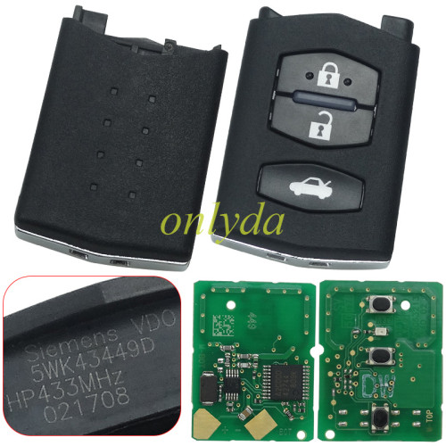 original Mazda 2 series,3 button remote key with 433mhz CCAE08LP066OTO CCAE08LP066AT2 RLVSI5W07-1085 IC:267T 5WK43449D 5WK43449E   CMII ID:2008DJ1984MR3128ANRT2006  FCCID:KR55WK43451 CETS/XXX/XXX/X