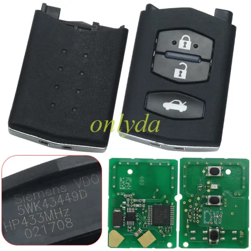 original Mazda 2 series,3 button remote key with 433mhz CCAE08LP066OTO CCAE08LP066AT2 RLVSI5W07-1085 IC:267T 5WK43449D 5WK43449E   CMII ID:2008DJ1984MR3128ANRT2006  FCCID:KR55WK43451 CETS/XXX/XXX/X