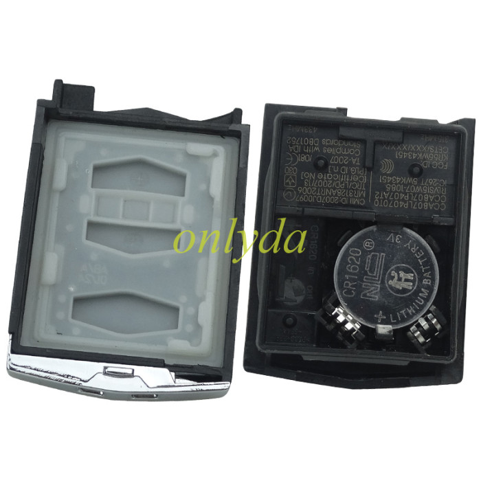 original Mazda 2 series,3 button remote key with 433mhz CCAE08LP066OTO CCAE08LP066AT2 RLVSI5W07-1085 IC:267T 5WK43449D 5WK43449E   CMII ID:2008DJ1984MR3128ANRT2006  FCCID:KR55WK43451 CETS/XXX/XXX/X