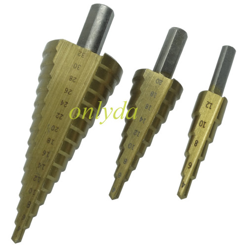 HUK 4-12/4-20/4-32mm Hex Shank Straight Fluted Titanium Plated Step Drill Set
