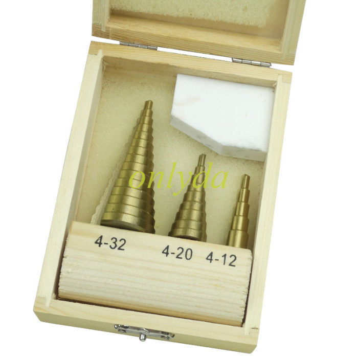 HUK 4-12/4-20/4-32mm Hex Shank Straight Fluted Titanium Plated Step Drill Set