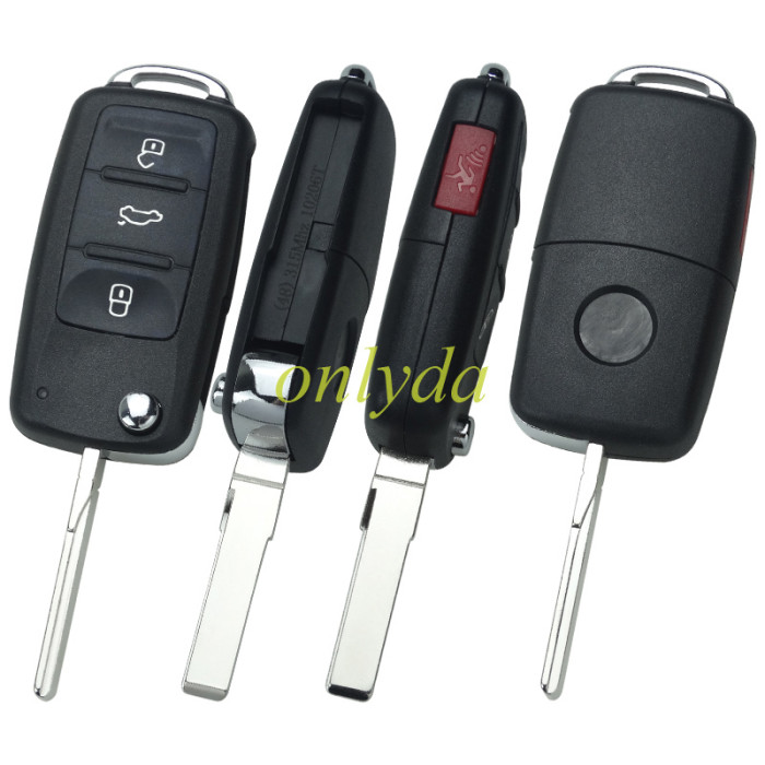 KYDZ Brand VW 3+1 button remote key  315MHz ASK ID48 CHIP Model Number is 5KO 959 753AH/5KO-837-202AK FCC ID: NBG010206T P/N: 5K0837202AK made in China