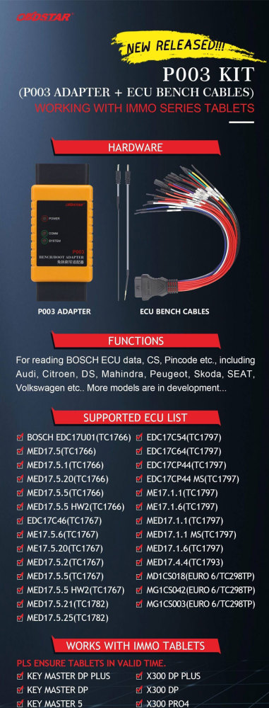 OBDSTAR P003 KIT Bench/Boot Adapter for Reading ECU CS PIN Working With OBDSTAR X300 DP/ X300 DP PLUS/ DC706/ X300 PRO4/ Key Master DP