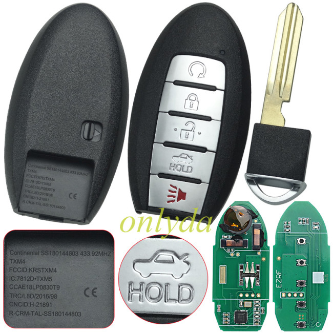 Nissan Keyless 4+1 button remote key with 434mhz  2019-2020 Nissan Altima 2020 Nissan Versa FCC ID: KR5TXN4 Part # 285E3-6CA6A S180144803