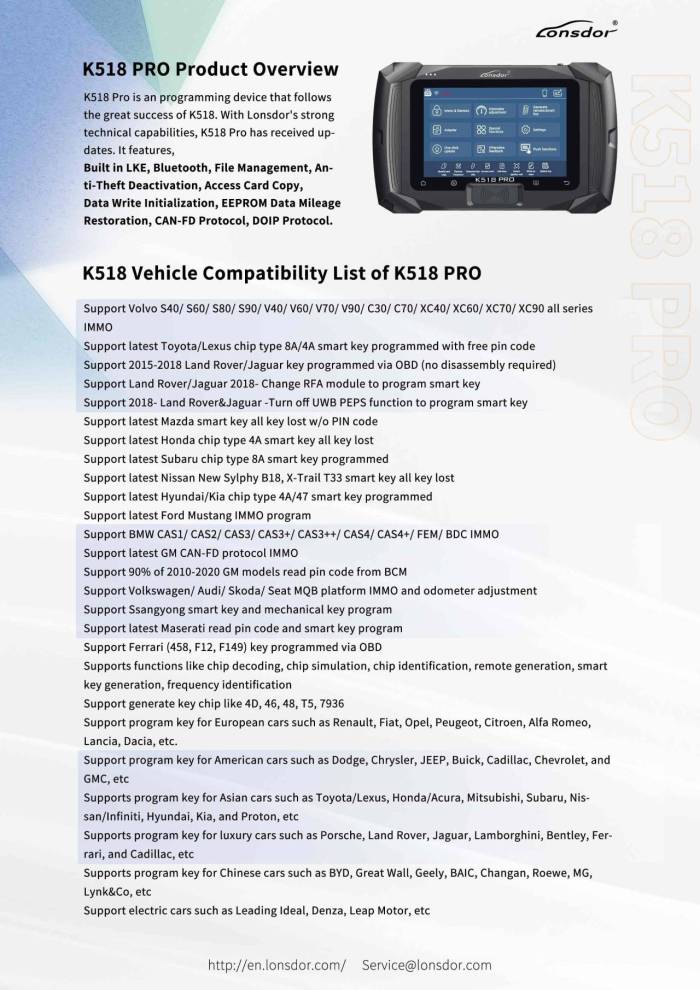 (free shipping from HongKong)2024 Lonsdor K518 Pro Universal Key Programmer with 2 year free update