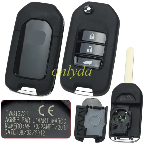 Original Honda  2//3 Button remote key suv 434mhz TWB1G721  with Honda A PCF7961X(HITAG3) ID47 Pls choose button