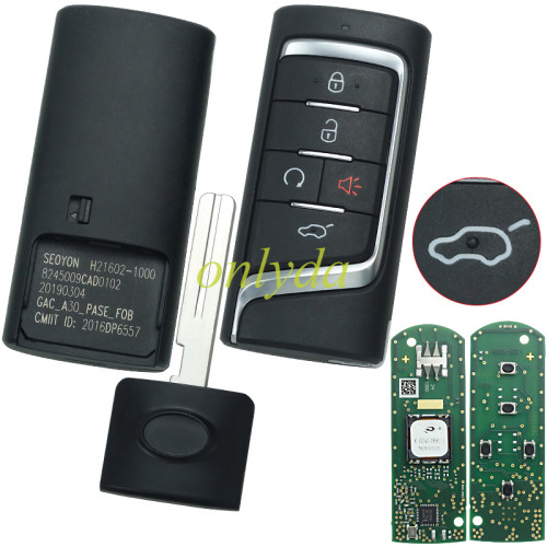 Original remote 5BUTTON for TRUMPCHI SEOYON H21602-1000 8245009CAD0102 GAC_A30_PASE_FOB CMIIT ID: 2016DP6557