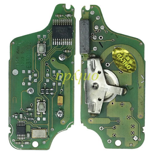 OEM for  Peugeot 2 Button Flip  Remote Key with 433mhz  (battery on PCB) with ASK model  with 46 chip CE0523 PCF7941 E33C1002 with VA2 and HU83 blade , please choose the key shell