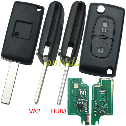 For Peugeot CE0536 2 Button Flip  Remote Key with 46 chip PCF7961 FSK model  with VA2 and HU83 blade , please choose the key shell