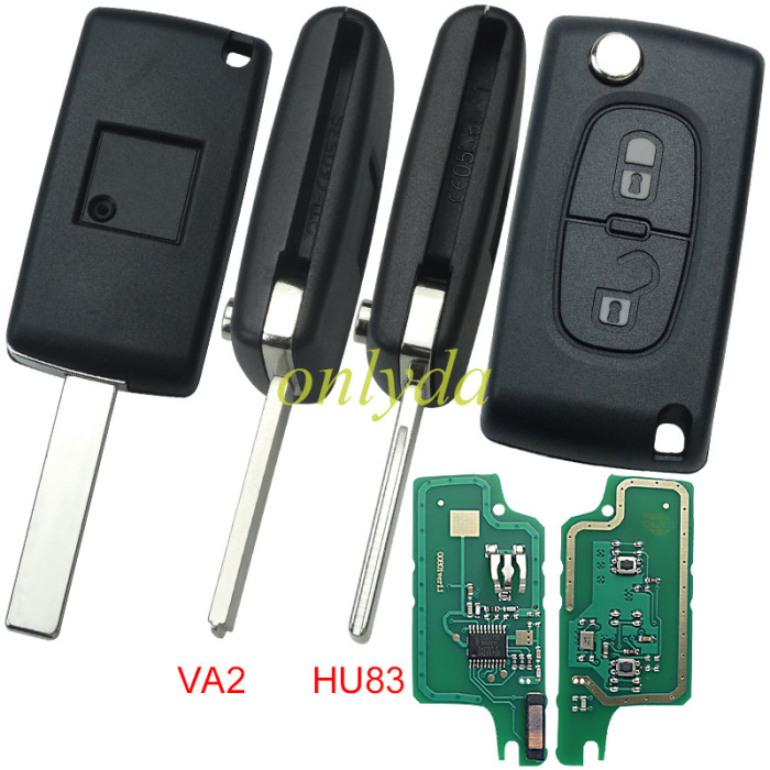 For Peugeot CE0536 2 Button Flip  Remote Key with 46 chip PCF7961 FSK model  with VA2 and HU83 blade , please choose the key shell