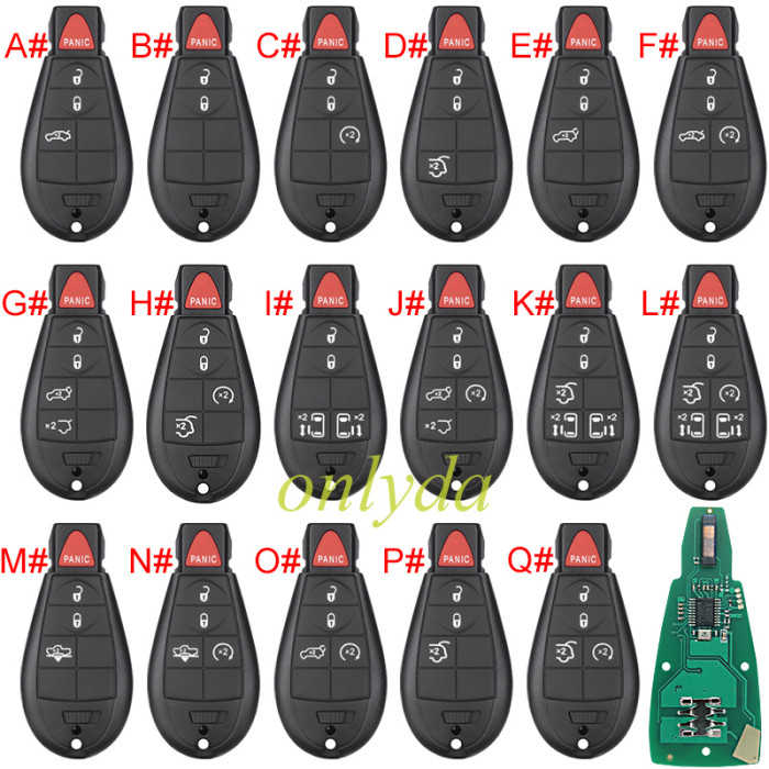 For Chrysler  remote key PCF7941chip- 433.92mhz  iyzc01c  M3N5WY72XX, 11models key shell, please choose.